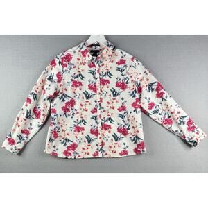 Lands End No Iron Supima Button Down Top Womens Size 16P Floral Pink Spring